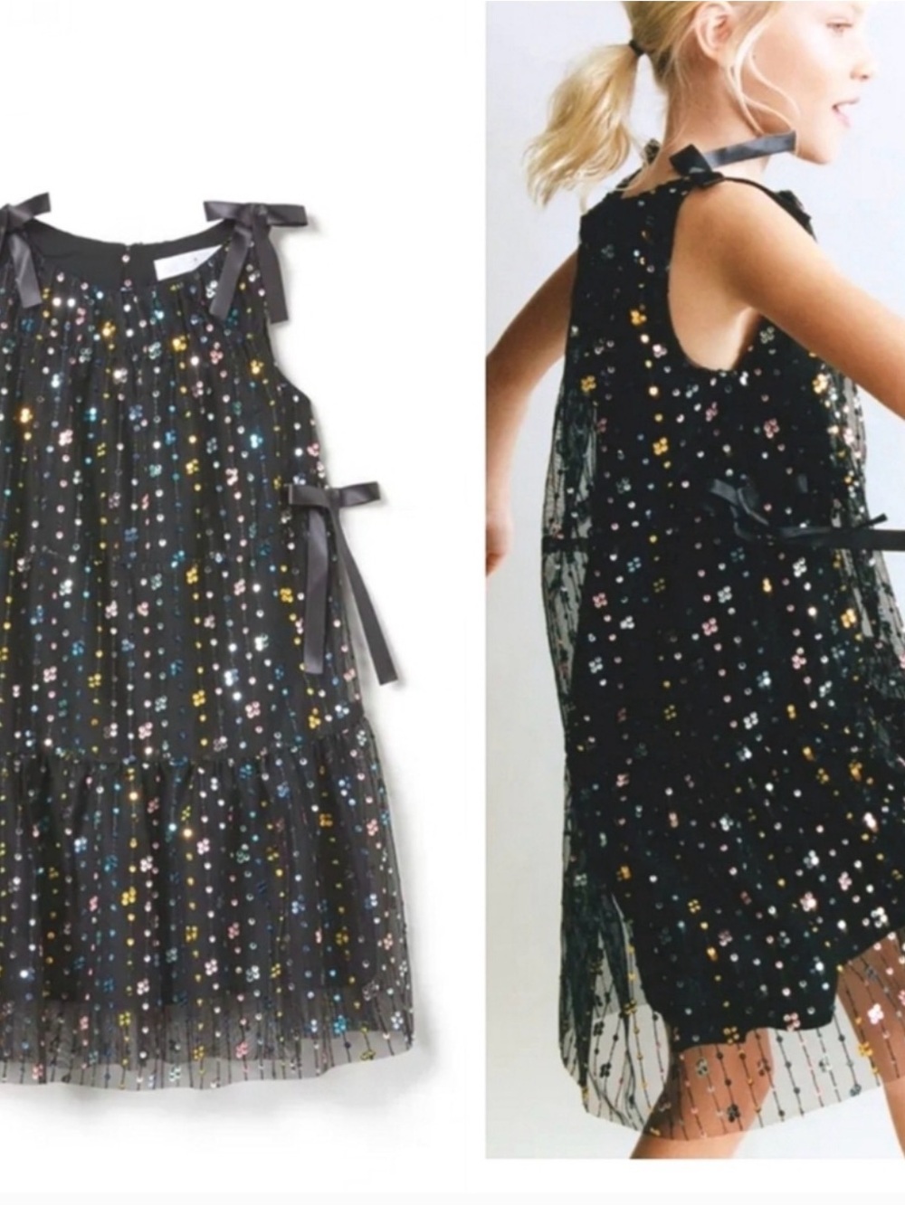 Zara Black Mesh Dress with Multicolor Sequin Floral Accents
